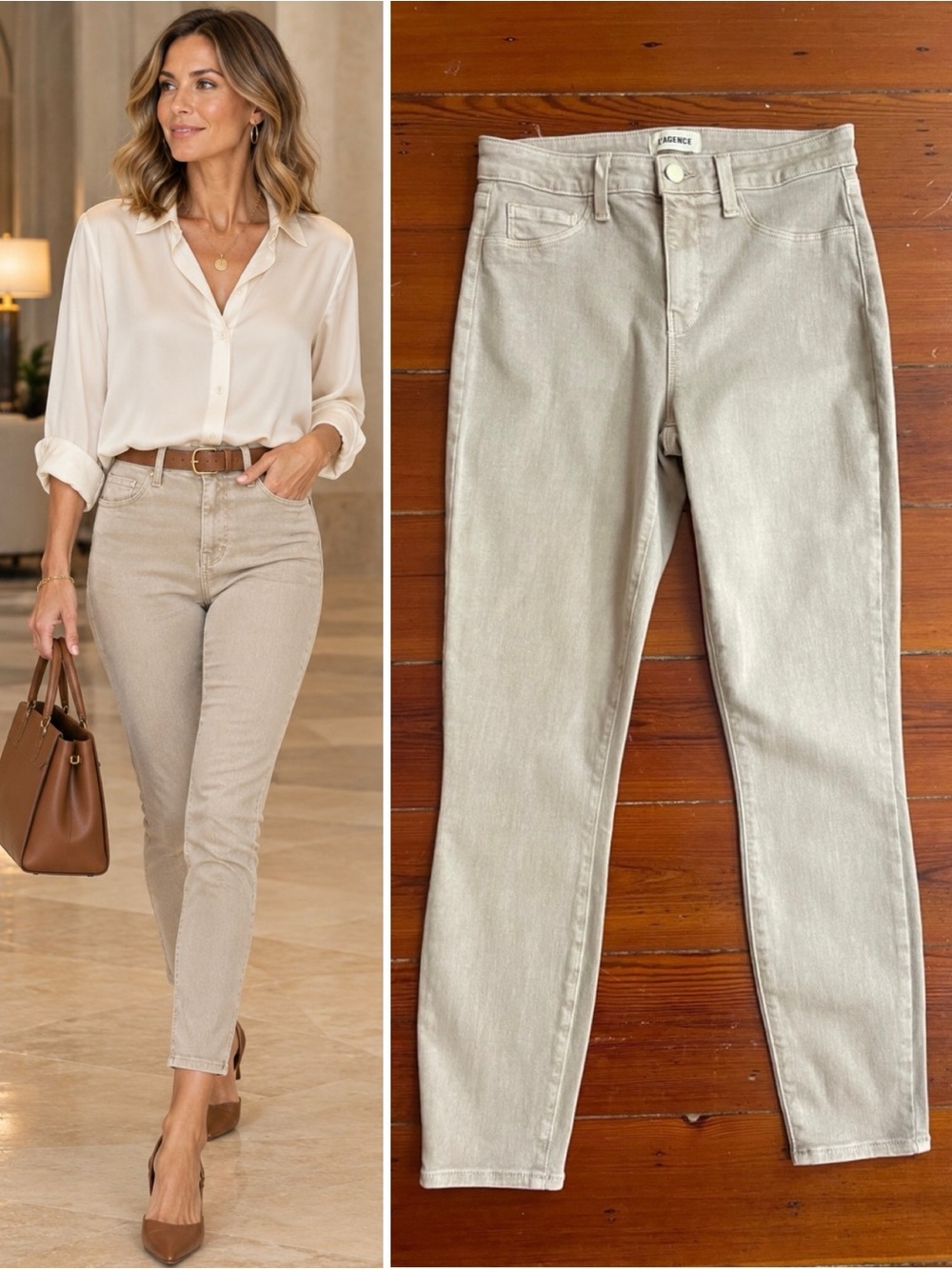 L’Agence Margot Ankle Skinny Designer Jeans in Biscuit Sz 26 💛🎀
